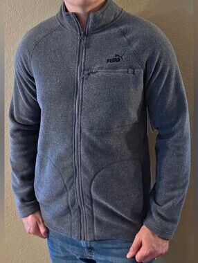 NWT Puma Men's Medium Charcoal Heather Full-Zip Fleece Jacket